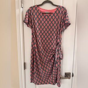 SIGNATURE by Robbie Bee Faux Wrap Dress Med PM Pink Gray Textured Dot Geometric